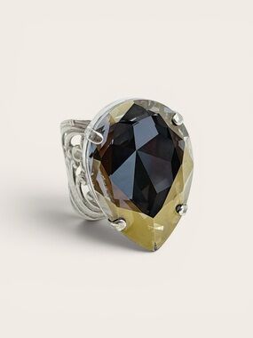 Vintage Sorrelli Smoky Crystal Silver Tone Statement Ring Size 9 Adjustable